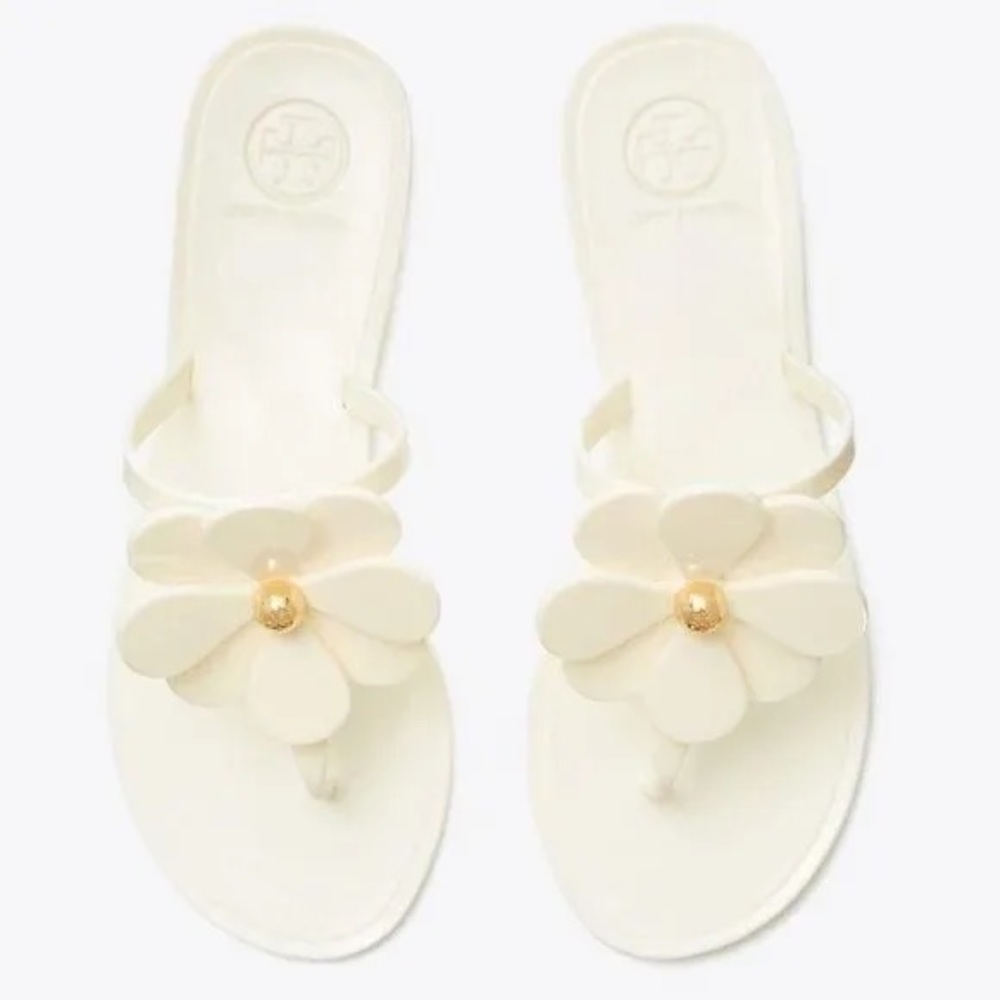 Tory Burch Flower Jelly Thong Ivory Sandal 7M